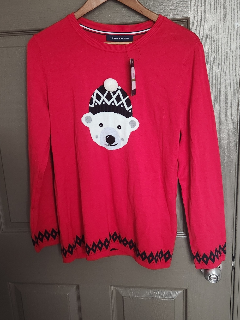 Tommy Hilfiger Red Kids Polar Bear Sweater with Pom Pom